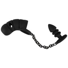   Black Velvet - silikonowa klatka na penisa z dildem analnym (czarna)