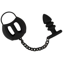   Black Velvet - silikonowa klatka na kutasa z dildem analnym (czarny)