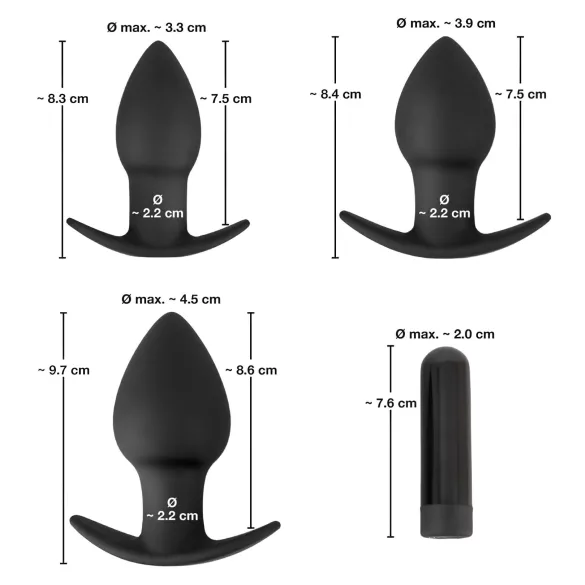 Black Velvets - zestaw wibratorów analnych akumulatorowych - 3 sztuki - czarny