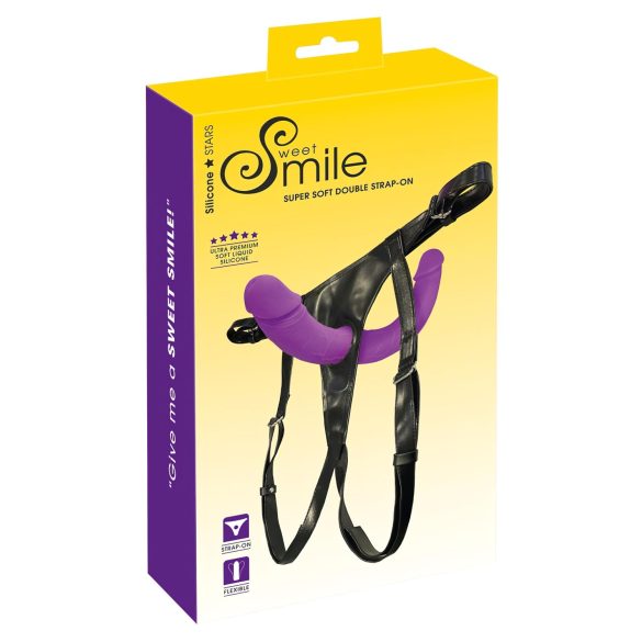 SMILE - Podwójne dildo z paskiem (fioletowo-czarne)