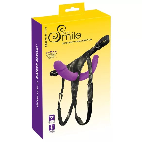 SMILE - podwójny strap-on z majtkami - silikonowy - fioletowo-czarny
