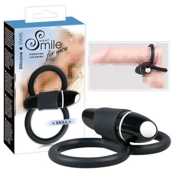 SMILE Skill - wibrujący pierścień na penisa i jądra (czarny)
