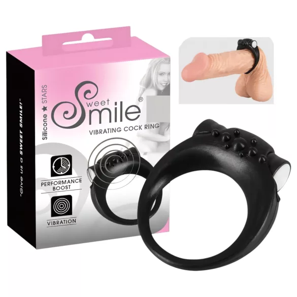 SMILE - pierścień wibrujący na penisa - silikon - czarny