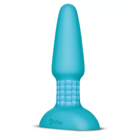 b-Vibe - wibrujący kork analny z obrotowymi kulkami - silikon turkusowy