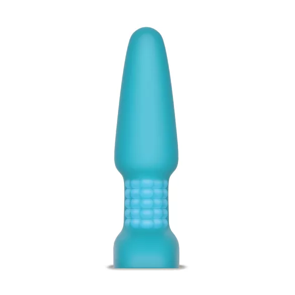 b-Vibe - wibrujący kork analny z obrotowymi kulkami - silikon turkusowy