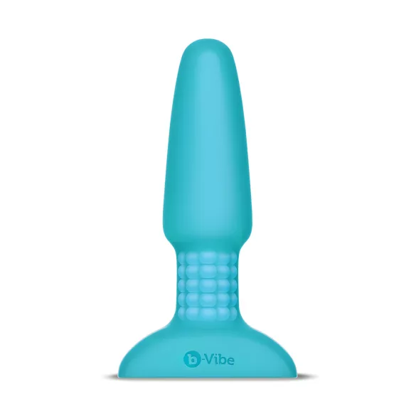 b-Vibe - wibrujący kork analny z obrotowymi kulkami - silikon turkusowy