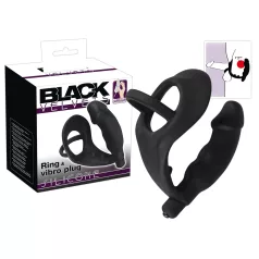   Black Velvets - wibrujący korek analny z pierścieniem na penisa i jądra - czarny