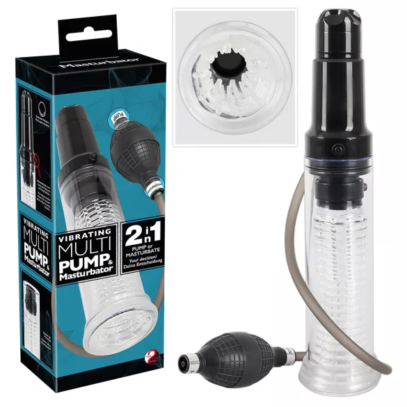 You2Toys - pompka do penisa i masturbator 2w1 - przezroczysty