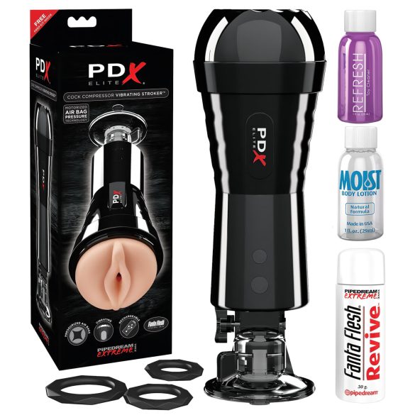 PDX Cock Compressor - ssący, wibrujący masturbator waginalny (czarny)