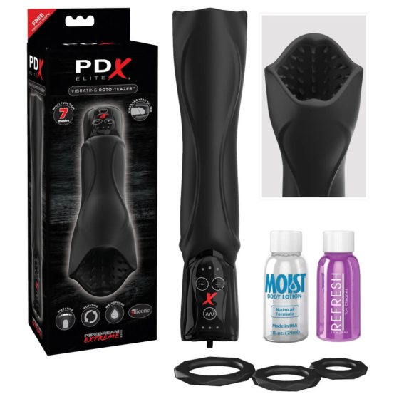 PDX Roto-Teazer - wodoodporny, obrotowy, wibrujący masturbator (czarny)