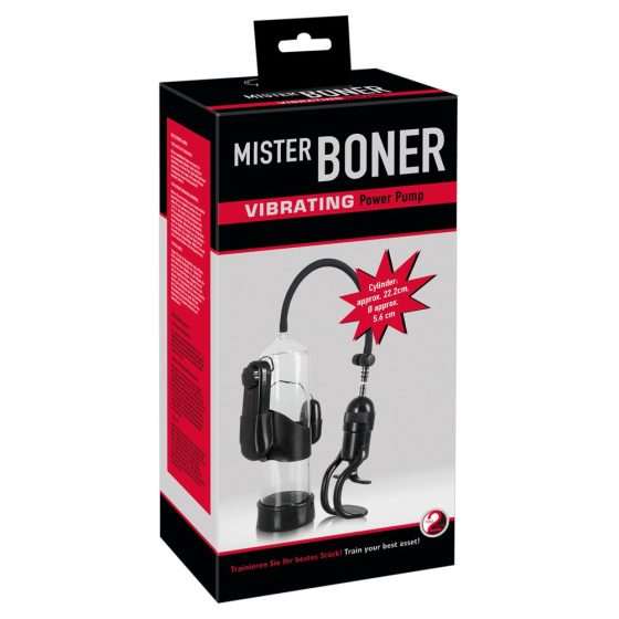 Mister Boner Vibrating - wibrująca pompka do penisa (przezroczysto-czarna)