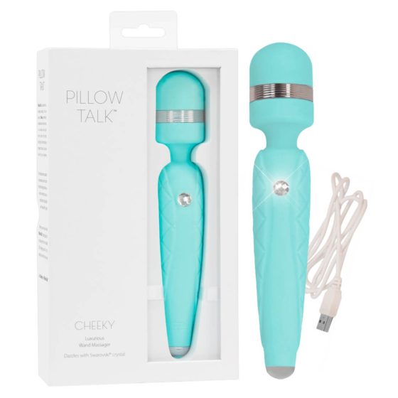 Pillow Talk Cheeky Wand - ładowalny wibrator z masażerem (turkusowy)