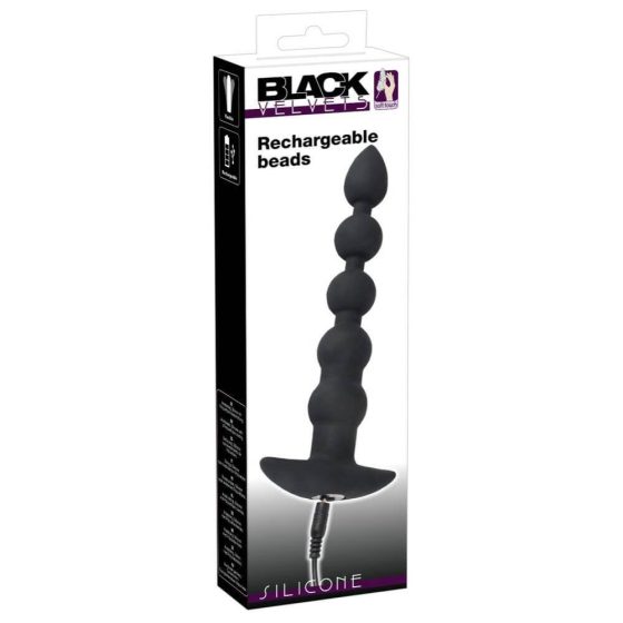 Black Velvet - ładowalny wibrator analny z 5 koralikami (czarny)