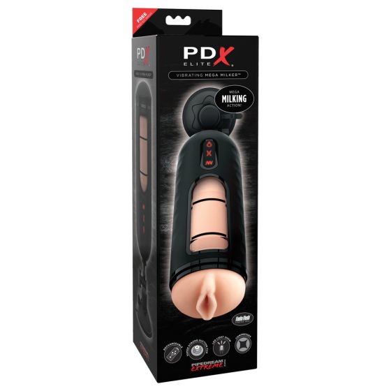 PDX Elite Mega Milker - wibrujący dildo z główką penisa (czarny)