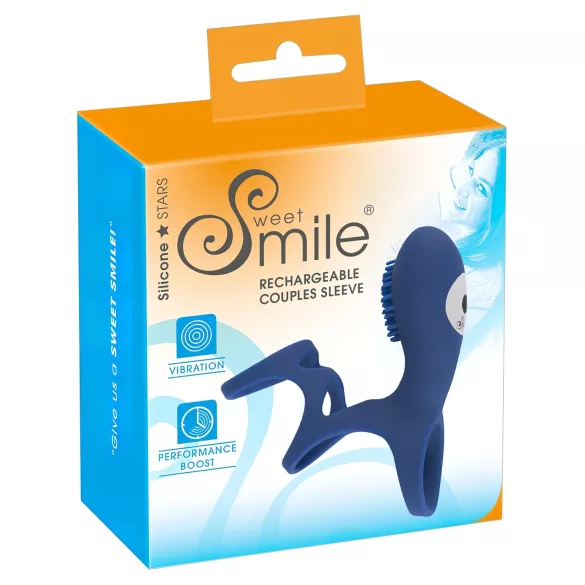 Smile - pierścień na penisa wibrujący akumulatorowy - niebieski