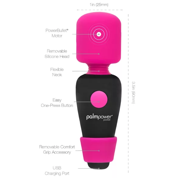 PalmPower - mini wibrator do masażu - różowo-czarny