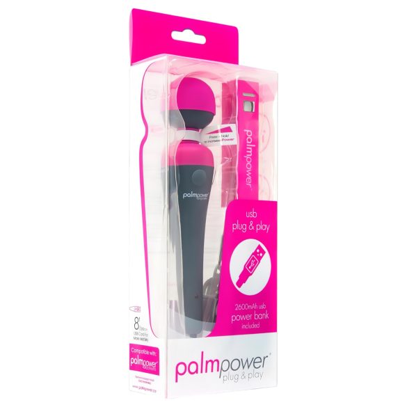 PalmPower Wand - różowo-szary masażer z powerbankiem