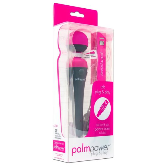 PalmPower Wand - wibrator masujący USB z powerbankiem (różowo-szary)
