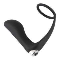   Black Velvet - ładowalny silikonowy wibrator analny z pierścieniem na penisa (czarny)