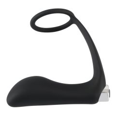   Black Velvet - ładowalny silikonowy wibrator analny z pierścieniem na penisa (czarny)