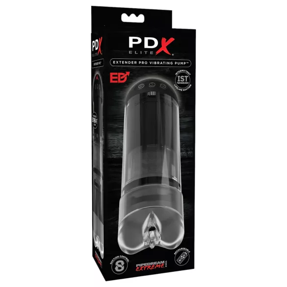 PDX Elite Extender Pro - masturbator z funkcją ssania i wibracji - czarny
