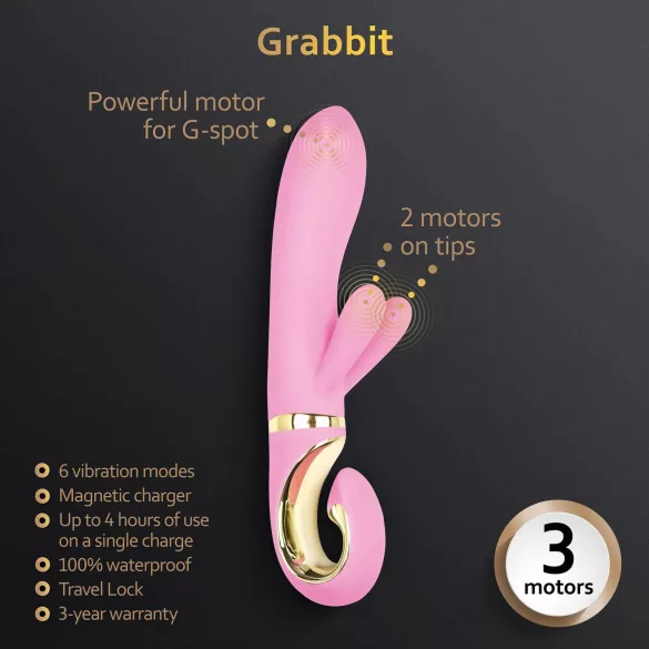G-Vibe GRabbit - wibrator do punktu G, 3 silniki, ładowalny, różowy