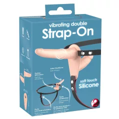  You2Toys - strap-on podwójny wibrator - silikonowy - kolor cielisty