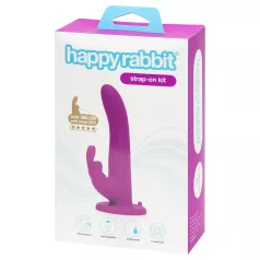   Happyrabbit Strap-On - króliczkowy wibrator do przypinania z ramieniem łechtaczkowym (fioletowy)
