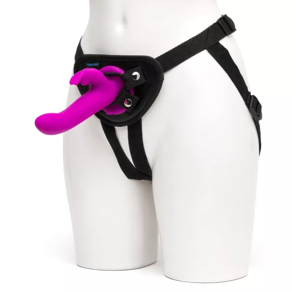 Happyrabbit Strap-On - króliczkowy wibrator do przypinania z ramieniem łechtaczkowym (fioletowy)