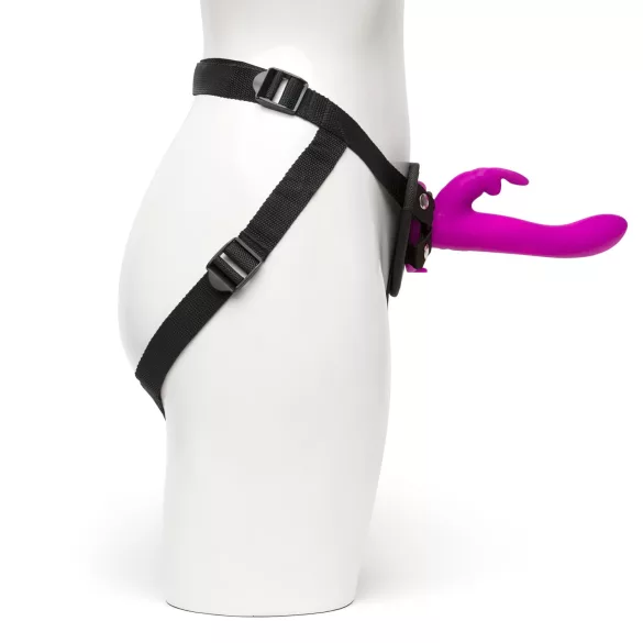 Happyrabbit Strap-On - króliczkowy wibrator do przypinania z ramieniem łechtaczkowym (fioletowy)