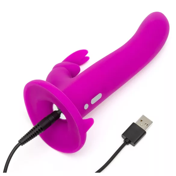 Happyrabbit Strap-On - króliczkowy wibrator do przypinania z ramieniem łechtaczkowym (fioletowy)