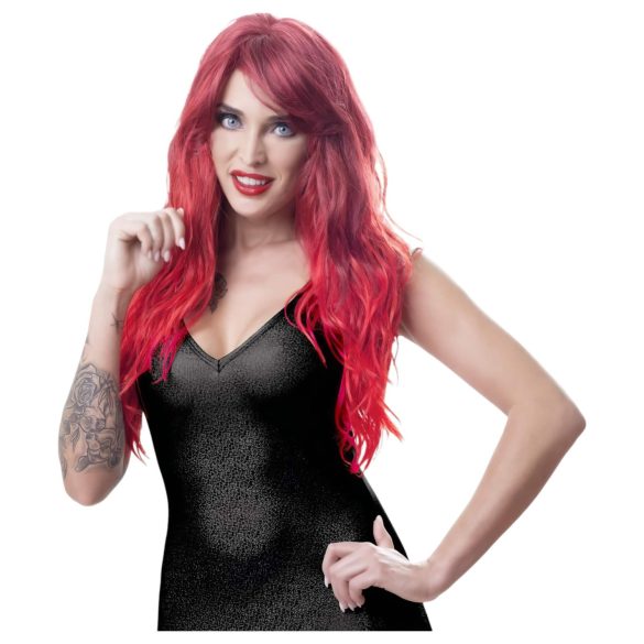 Cottelli - peruka damska długa falowana z grzywką - czerwona