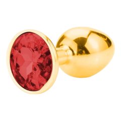 Sunfo - metalowe dildo analne z kamieniem (złoto-czerwone)