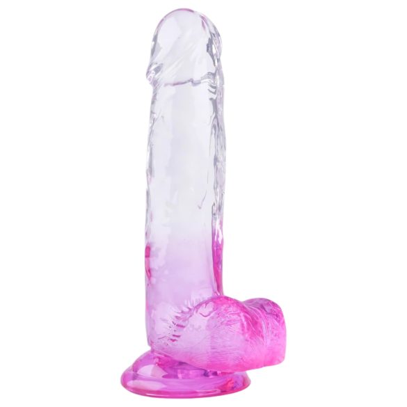 Sunfo - przezroczysty fioletowy 22 cm dildo z przyssawką i jądrami