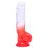 Sunfo – przyssawkowy dildo z jądrami - 21 cm (przezroczysty-czerwony)