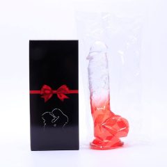   Sunfo - zaciskane, realistyczne dildo do jąder - 21 cm (półprzezroczysto-czerwone)