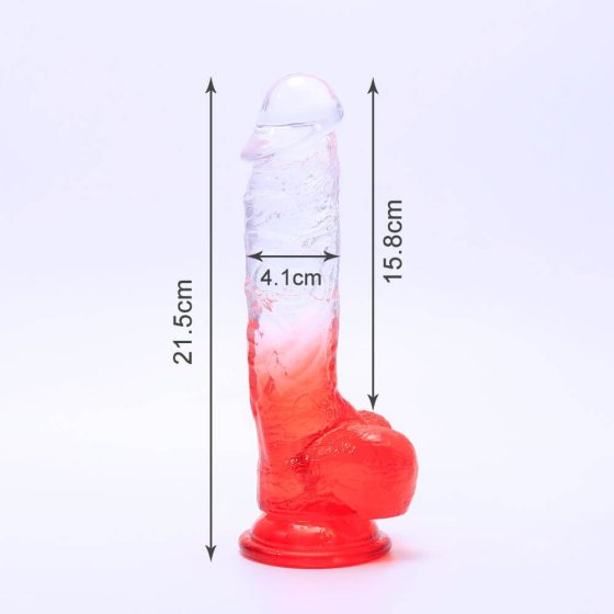 Sunfo - zaciskane, realistyczne dildo do jąder - 21 cm (półprzezroczysto-czerwone)