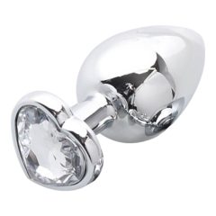   Sunfo - metalowe dildo analne z kamieniem w kształcie serca (srebrno-białe)