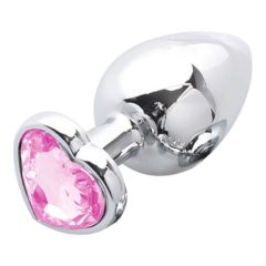   Sunfo - metalowe dildo analne z kamieniem w kształcie serca (srebrno-różowy)