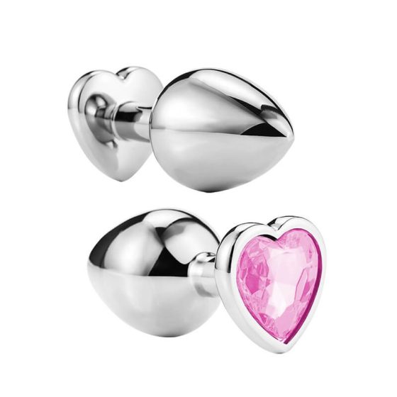 Sunfo - metalowe dildo analne z kamieniem w kształcie serca (srebrno-różowy)