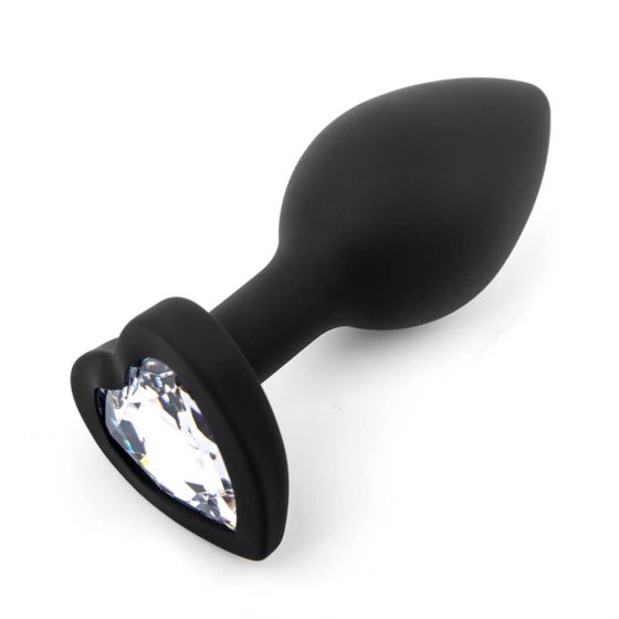 Sunfo - Silikonowe dildo analne z kamieniem w kształcie serca (czarno-białe)