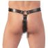 ZADO - skórzane stringi z dildo i 3 pierścieniami na penisa - L/XL