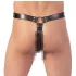 ZADO - stringi skórzane z dildo - 3 pierścienie na penisa - L/XL