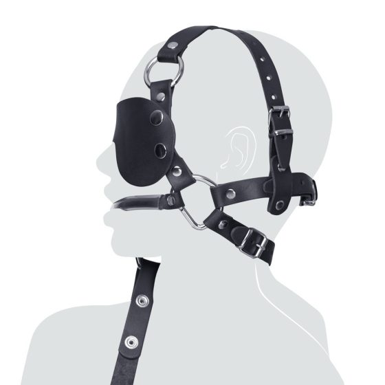 ZADO - Skórzana maska na głowę z szablonem i kierownicą (czarna)