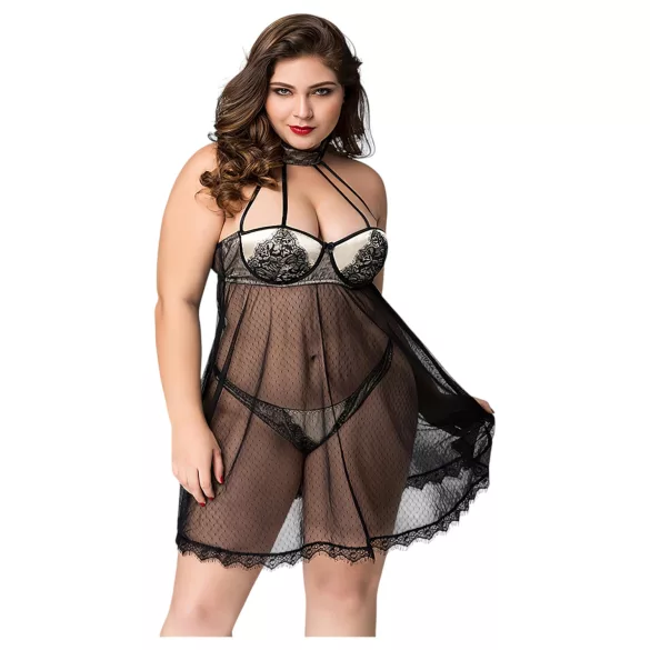 JSY 066 - czarny komplet babydoll (XL-2XL)