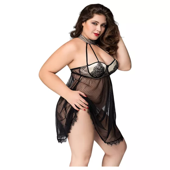 JSY 066 - czarny komplet babydoll (XL-2XL)