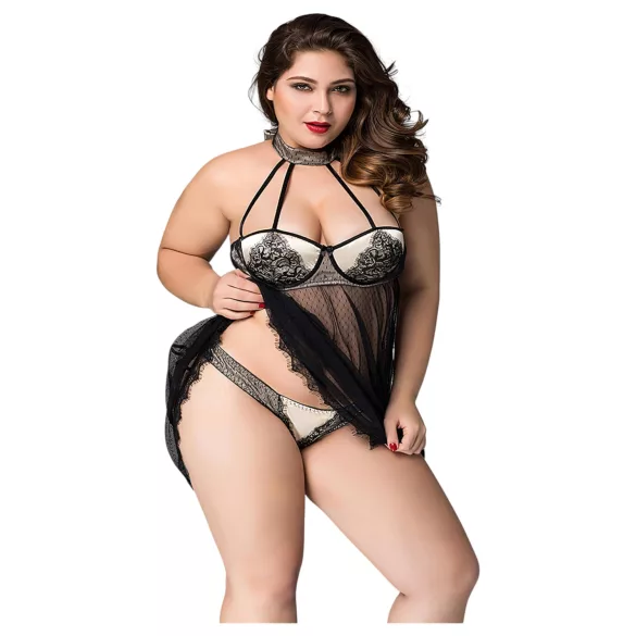 JSY 066 - czarny komplet babydoll (XL-2XL)