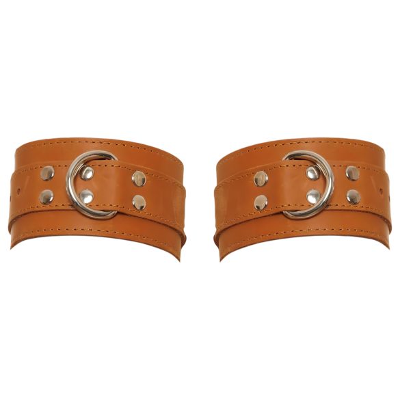 ZADO - skórzane kajdanki na nadgarstki (brązowe)