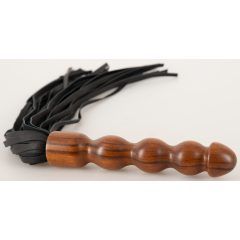   ZADO - Skórzany pejcz, drewniane dildo z uchwytem (czarno-brązowy)