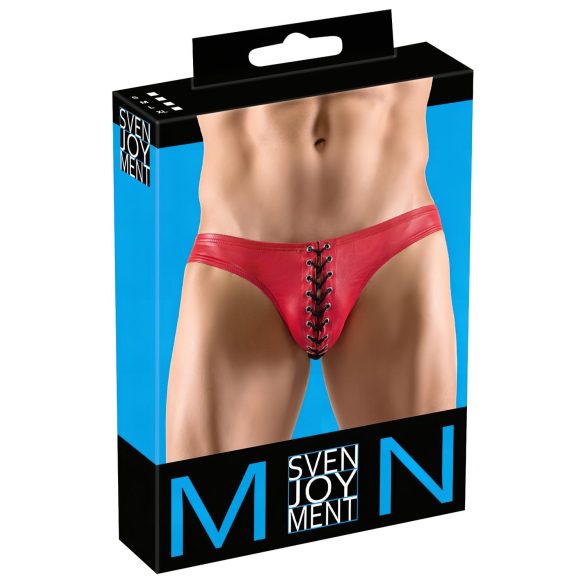 Svenjoyment - czarne męskie slipy z czerwonym sznurowaniem